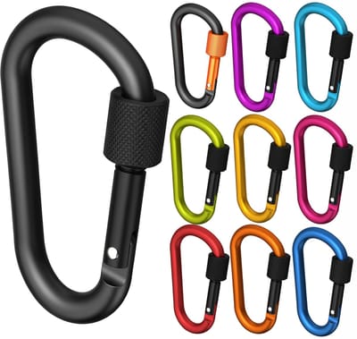 10-Delig 80mm Karabijnhaken met Schroefsluiting - Multikleur Musketonhaak - Musketon D-vorm Carabiner met Staaldraad - Grote Karabijn haak - Karabijnsluitingen en ringetjes - Aluminium Carabijnhaak - Carabijn Sleutelhangers