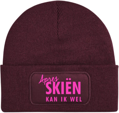 Après skiën kan ik wel wintermuts burgundy | fluor roze - soBAD. | Unisex | Skimuts | Après ski verkleedkleren | met grappige tekst | Unisex