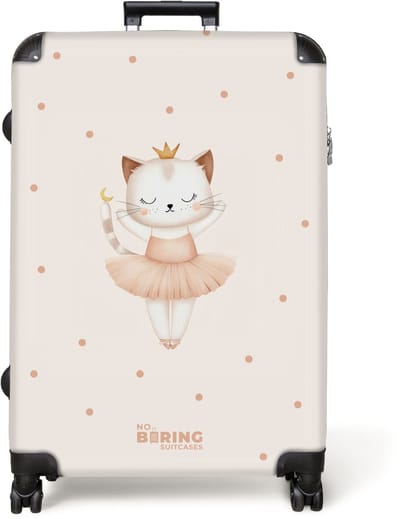 NoBoringSuitcases.com® - Koffer groot - Reiskoffer lichtgewicht - Ballerina kitten in beige kleuren - Rolkoffer met 4 wielen - Grote trolley XL - 98 liter bagage
