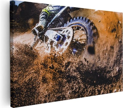 Artaza Canvas Schilderij Motor - 30x20 cm - Klein - Wanddecoratie Modder - Muurdecoratie Actie - Schilderijen Op Canvas