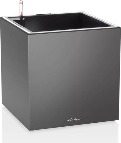 LECHUZA CANTO Premium 40 low LED - Plantenbak - met uitneembare binnenbak - met bewateringssysteem - ALL-IN-ONE set met LECHUZA-PON - met LED-stripverlichting - antraciet metallic