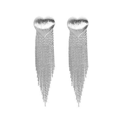 Feline Heart / Hart Oorhangers - Zilverkleurig | Bijoux / Koper | 8 x 2 cm | Fashion Favorite