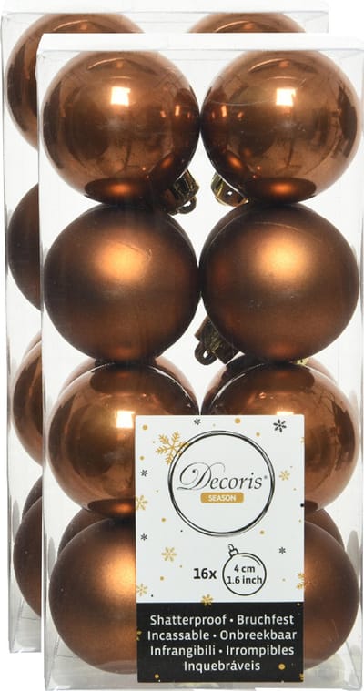 Decoris kleine kerstballen - 32x st - kaneel bruin - 4 cm - kunststof - kerstversiering