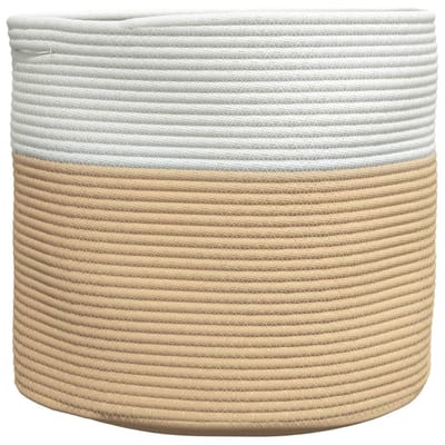 vidaXL - Opbergmand - Ø - 40x35 - cm - katoen - beige - en - wit