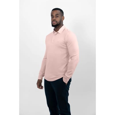 Vercate - Heren Polo Lange Mouw - Strijkvrij Poloshirt - Roze - Slim Fit - Excellent Katoen - Maat S