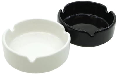 2 Keramische asbakken - Set van 2 - Wit & zwart - Ø 9 cm