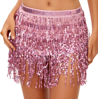 Buikdansrok - Roze Pailletten - Franjes/Kwastjes - Heuproek - Rave Rok - Dames/Meisjes - 80 cm Lengte - Franjerok
