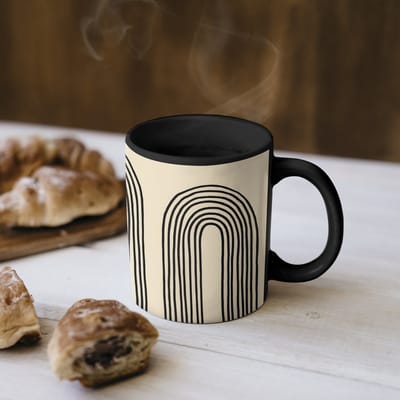 Magische Mok - Foto op Warmte Mokken - Koffiemok - Boogvormen - Zwart - Strak - Magic Mok - Beker - 350 ML - Theemok