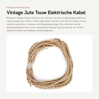 Dailygoods - Vintage Jute Touw Elektrische Kabel 2m - DIY Chandelier Accessoire