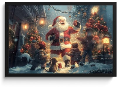 Poster in lijst - Fotolijst 60x40 cm - Posters - Kerstvreugde - Sneeuw - Kleurrijk - Posterlijst zwart - Decoratie - Wanddecoratie woonkamer - Muurdecoratie slaapkamer - Kerstversiering - Kerstdecoratie voor binnen - Kerstmis