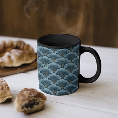 Magische Mok - Foto op Warmte Mokken - Koffiemok - Patroon - Ginkgoblad - Blauw - Magic Mok - Beker - 350 ML - Theemok