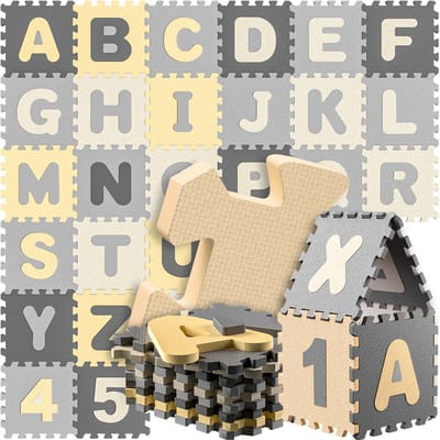 Spielwerk XXL Puzzelmat - Schuim 86 Delen Cijfers Letters - Grijs