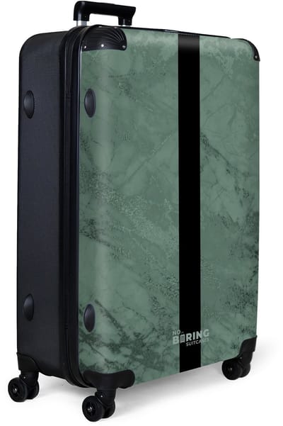NoBoringSuitcases.com® - Koffer groot - Reiskoffer lichtgewicht - Groene marmerlook met zwarte verticale baan - Rolkoffer met 4 wielen - Grote trolley XL - 98 liter bagage