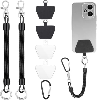 Pack van 2 Mobiele Telefoonlijnen met Anti-Diefstal Bescherming en Flexibele Spiraalkabel voor Wandelen en Veilig Gebruik