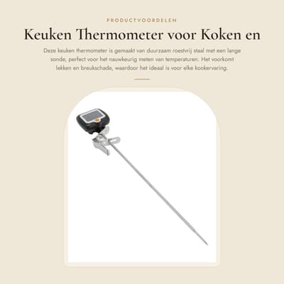 Dailygoods- Kookthermometer Digitale Weergave - Roestvrij Staal - Lange Sonde - Veiligheidsbeugel - Ideaal voor Snoep/Siroop/Oliën - 300 °C Max. - Digitale Thermometer