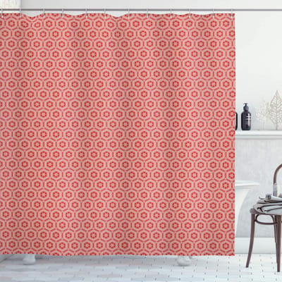 ABAKUHAUS Douchegordijn Geometrisch – Hexagon/Ster – Vermiljoen/Wit 175x180