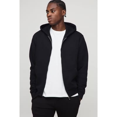 Essential Regular Zip Through Hoodie | Black | Size Small