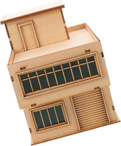 Houten Huis Model - Miniatuur Huisje - Diorama Bouw - Realistisch Ontwerp - 11cm x 10.5cm - Khaki