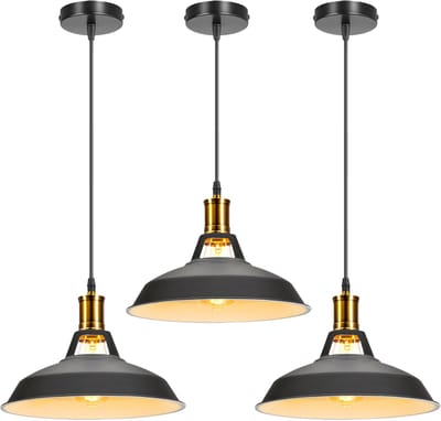 Set van 3 Hanglamp Binnen Industrieel Kroonluchter E27 Plafondlamp voor Slaapkamer Woonkamer Keuken Zwart Wit