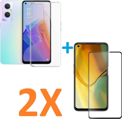 Soft TPU Transparant hoesje Silicone Case + 2 stuk Full Glas Screenprotector Geschikt voor: Oppo A96