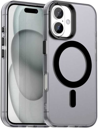 MagSafe Compatibel Backcover Hoesje Geschikt voor Apple iPhone 16 Plus - Zwart & Semi-Transparant Design - Stijlvol & Goede Bescherming