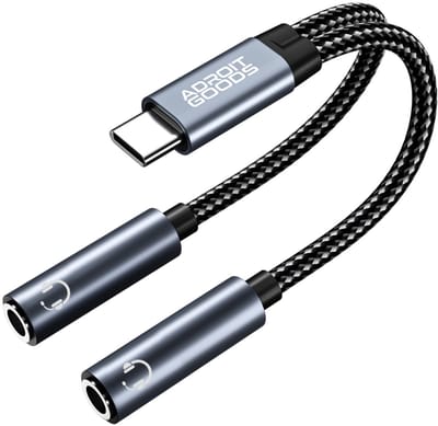 AdroitGoods USB-C naar 3.5mm Aux Audio Hoofdtelefoon Splitter - 32 Bit Type-C naar Dubbele 3.5mm Hoofdtelefoon Audio Jack Adapter