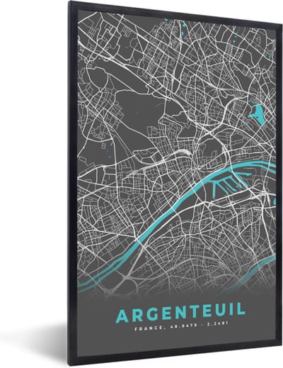 Fotolijst incl. Poster - Argenteuil - Frankrijk - Plattegrond - Stadskaart - Kaart - 40x60 cm - Posterlijst