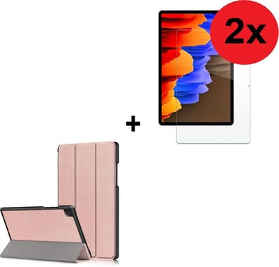 Samsung Galaxy Tab A7 2020/ 2022 Hoesje -10.4 inch - Samsung Galaxy Tab A7 2020/ 2022 Screenprotector - Samsung Tab A7 Tri Fold hoes Rose Goud+ 2x Screenprotector