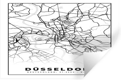 Muurstickers - Sticker Folie - Düsseldorf - Kaart - Stadskaart - Plattegrond - 30x20 cm - Plakfolie - Muurstickers Kinderkamer - Zelfklevend Behang - Zelfklevend behangpapier - Stickerfolie