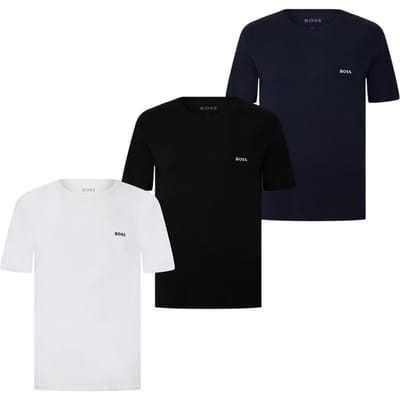 Boss Heren-T-shirt met geborduurd logo en ronde hals (set van 3) (Zwart, Wit, Marine)