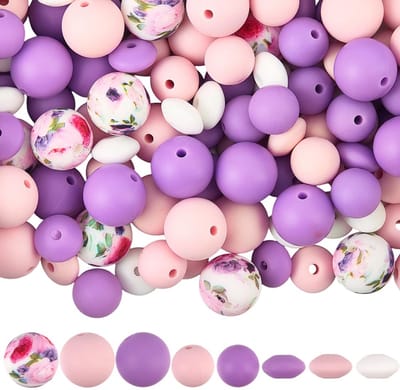 1 Doos 120PCS 8 stijlen Geassorteerde vorm Lentil ronde bloem patroon Silicone kralen met gaten gemengde kleur Rubber focale losse spacer kraal voor sieraden maken kralen Pens Diy Craft Sup