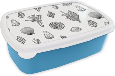 Broodtrommel Blauw - Lunchbox - Brooddoos - Schelpen - Zee - Zomer - Patronen - Koraal - 18x12x6 cm - Kinderen - Jongen