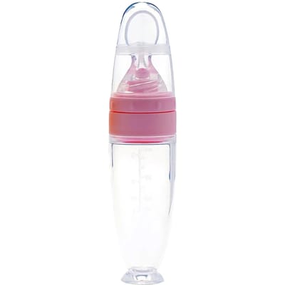 Indrukbare Siliconen Fles Voeding Veilig Baby Voeding Peuter Knijp Voeding Lepel Melkfles Trainings Voeder Voedingssupplement roze