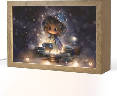 Nachtlampje 30x20 cm - Kinder lampje - Meisje - Toveren - Sterren - Paars - Tafellamp kinderkamer - Slaapkamer lamp - Bedlamp kinderen - Kinderlampje stopcontact - Wandlamp babykamer - Nachtlampjes