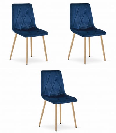 Set van 3 Eetkamerstoelen LIBRA Donkerblauw – Houtlook Metalen Poten, Modern Velvet Bekleding, Ergonomisch Design, Max. 120 kg