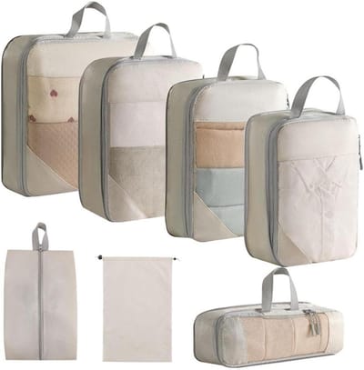 Reis Koffer Organizer Set - Pak Tassen Set - Kleding Opbergen - Waterdicht Materiaal - 7 Delig - Grijs