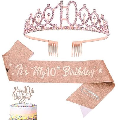Feestelijke 10e Verjaardag Set voor Meisjes - Tiara, Sjerp, Cupcake Toppers en Meer!