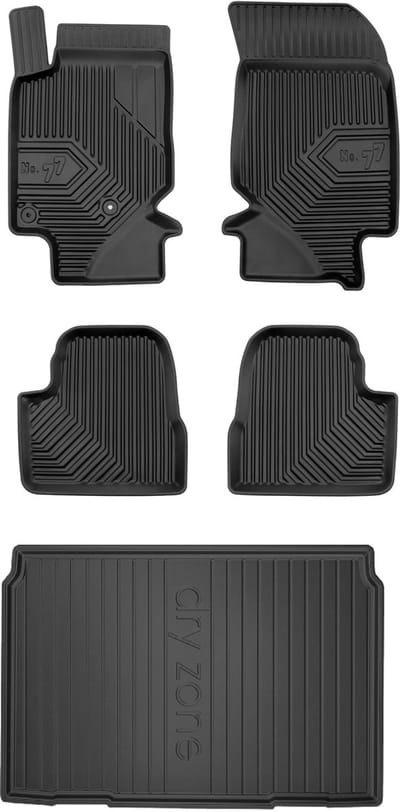 Frogum Voordeelset - Automatenset No.77 + Dry Zone Kofferbakmat - Geschikt voor Peugeot 208 II Hatchback (vanaf 2019) - Voor modellen met volwaardig reservewiel - TPE Rubber - Zwart