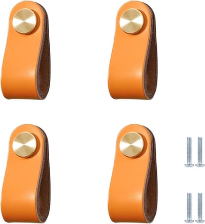 4 Stuks Leren Ladegreep Lichtoranje Ladekastknop 64mm Kastdeurgreep Geschikt Voor Kinderkamer Meubels Keuken-Licht oranje
