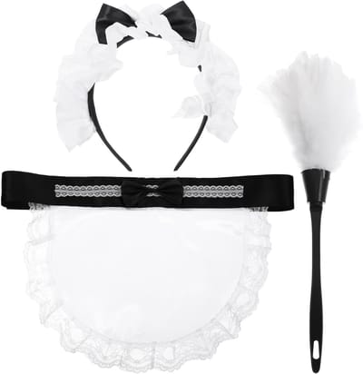 Kostuum voor schoonmaakster met hoofdband, plumeau en schort - Perfect voor feesten en thema-avonden voor vrouwen en meisjes