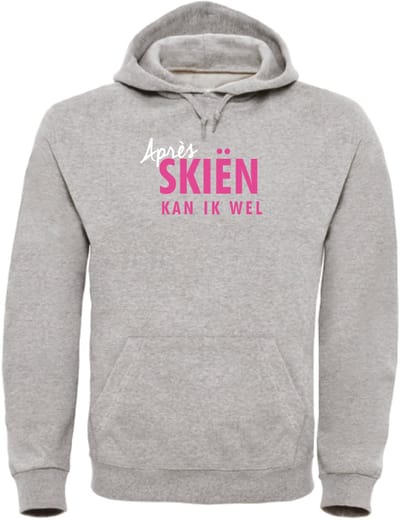 Après skiën kan ik wel wintersport hoodie grijs S - fluor roze | Foute apres ski outfit | kleding | verkleedkleren | wintersporttruien | wintersport dames en heren | crewneck
