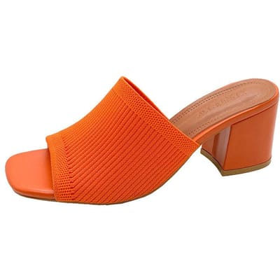 Dames Oranje Gebreide Open Teen Blokhak Mules Zomer Casual Buiten Zachte Hoge Hak Slides 42 Sandalen Slippers 38 red