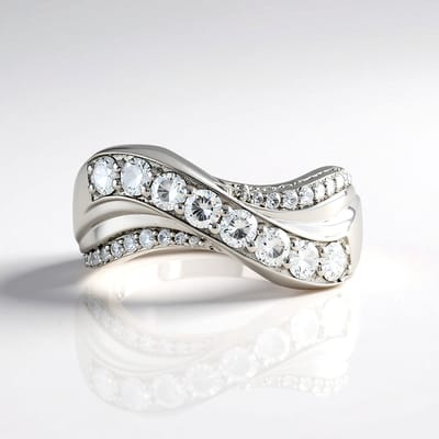 Cavill - Zilveren Damesring - 925 Sterling Zilver Geplatineerd - 1,067 ct Afrikaanse Diamant - Ronde Briljant - Golvend Modern Design - Luxe Sieraad