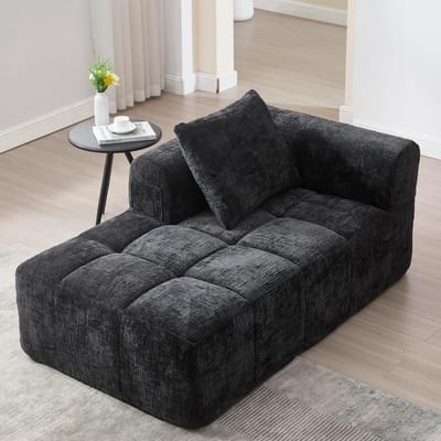 Comfortabele 1-zits Fauteuil met Voetenbank en Opbergvakken, Zwart