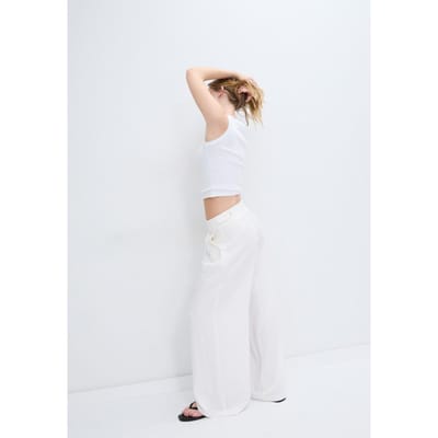 Stradivarius Rustieke super wide leg broek met verstelbare taille  Ecru 34