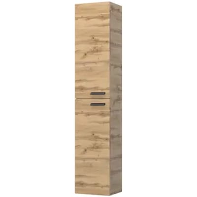 Aurlane Hoge Badkamerkast Timber 25cm - Eikenhout Houtlook - Met 2 Deuren - Met Zwarte Handgrepen - 25x150x30cm