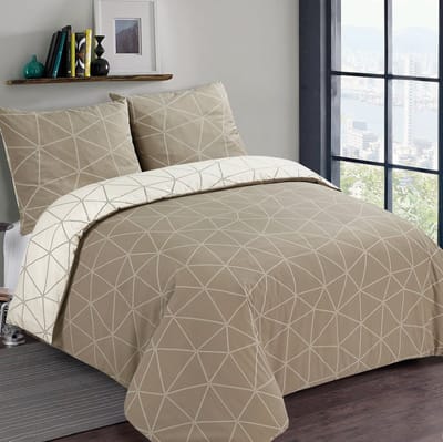VISION Hugo Flanel - Tweezijdig omkeerbaar Dekbedovertrekset - 100% katoen flanel: warm en zacht - Tweepersoons - Dekbedovertrek 200 x 200 cm met 2 bijhorende slopen - Beige - Oekotex gecertificeerd