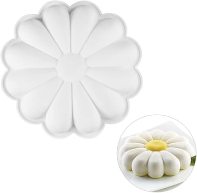 Siliconen Bakvorm - BPA-vrij - Bloemvorm - met 1 holte - Herbruikbaar - 22x22x5cm - Bakaccessoire - voor zonnebloemtaartjes, ijs, chocolade, zeep en 3D-muffins - 1 wit