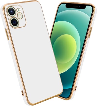 Cadorabo Hoesje geschikt voor Apple iPhone 12 MINI in Glossy Wit - Goud - Beschermhoes Case Cover van flexibel TPU-silicone en met camerabescherming