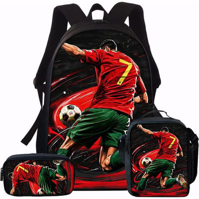 3 stuks Voetbal Vlam Print Rugzak Lichtgewicht Dagelijks Grote Capaciteit Schooltas Reistas met Schoudertas Etui Cadeau